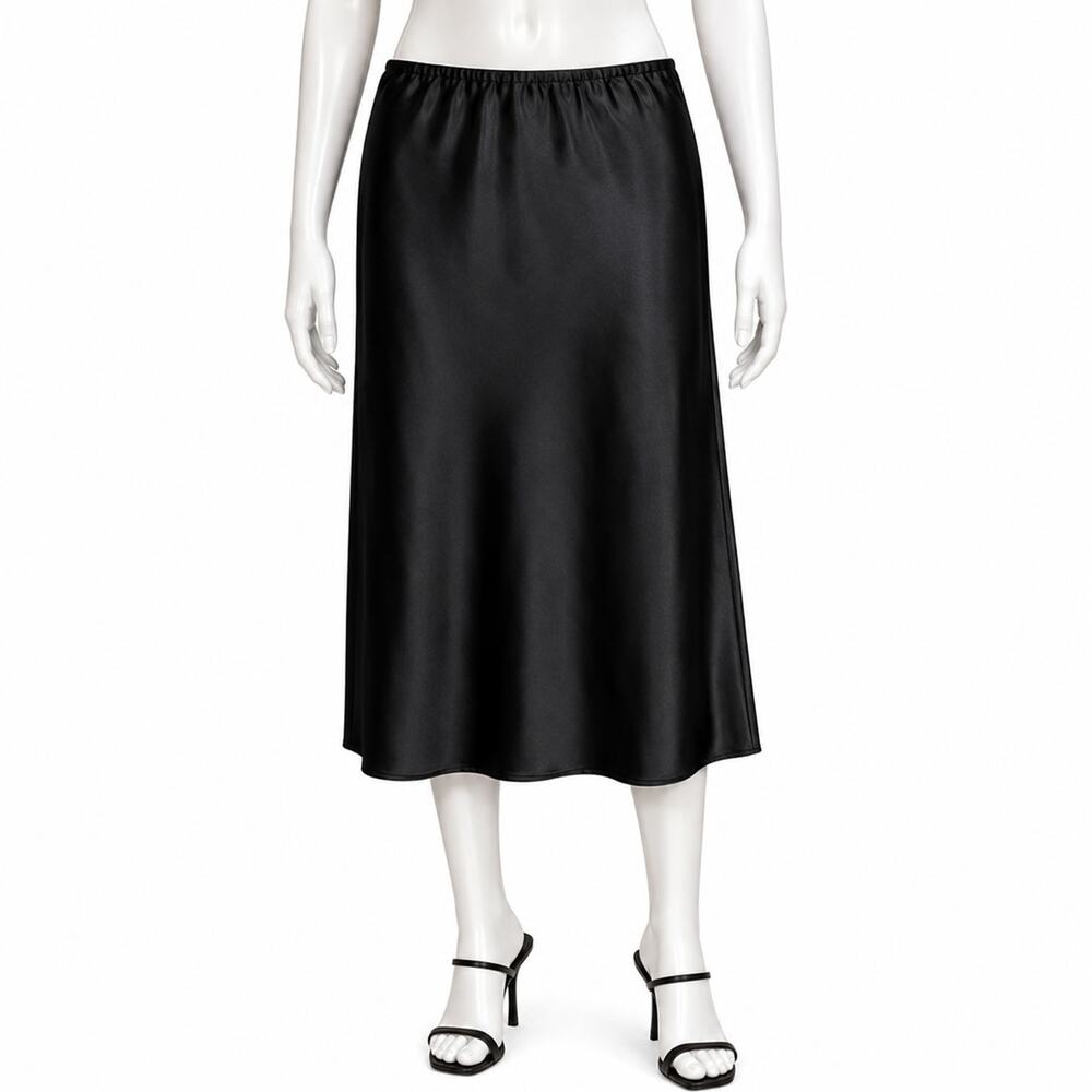 Old Navy Black Satin Midi Skirt M Minimal Slip Skirt